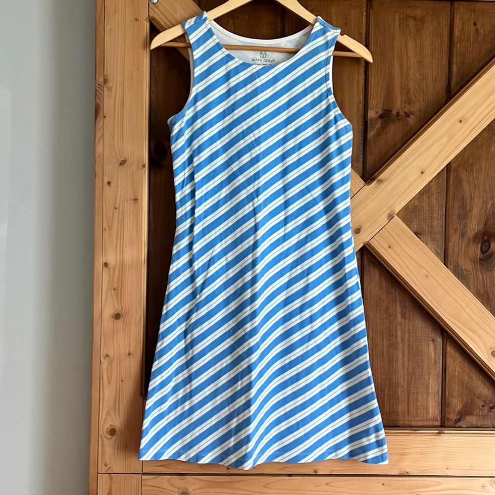 Mahi Gold Coastal Cotton Dress, diagonal stripe